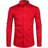 ZEROYAA Men's Banded Collar Slim Fit Long Sleeve Casual Button Down Dress Shirts with Pocket