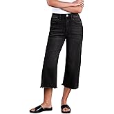 Sidefeel Women's Capri Jeans High Waisted Wide Leg Stretchy Raw Hem Side Seam Zimbaplatinum Denim Pants