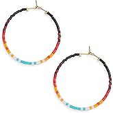 Sonatomber Handmade Boho Colorful Beaded Large Gold Hoop Earrings for Women, Bohemian Seed Beads Circle Hoops Cartilage Hypoallergenic Holiday Prom Jewelry Gift