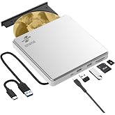 BUNUD External CD DVD Drive LightScribe Burner for Laptop Mac Windows PC | Plug and Play DVD Player Writer Optical Drive for MacBook, LightScribe Disc Labeling with SD/TF Card Reader/2 USB Ports