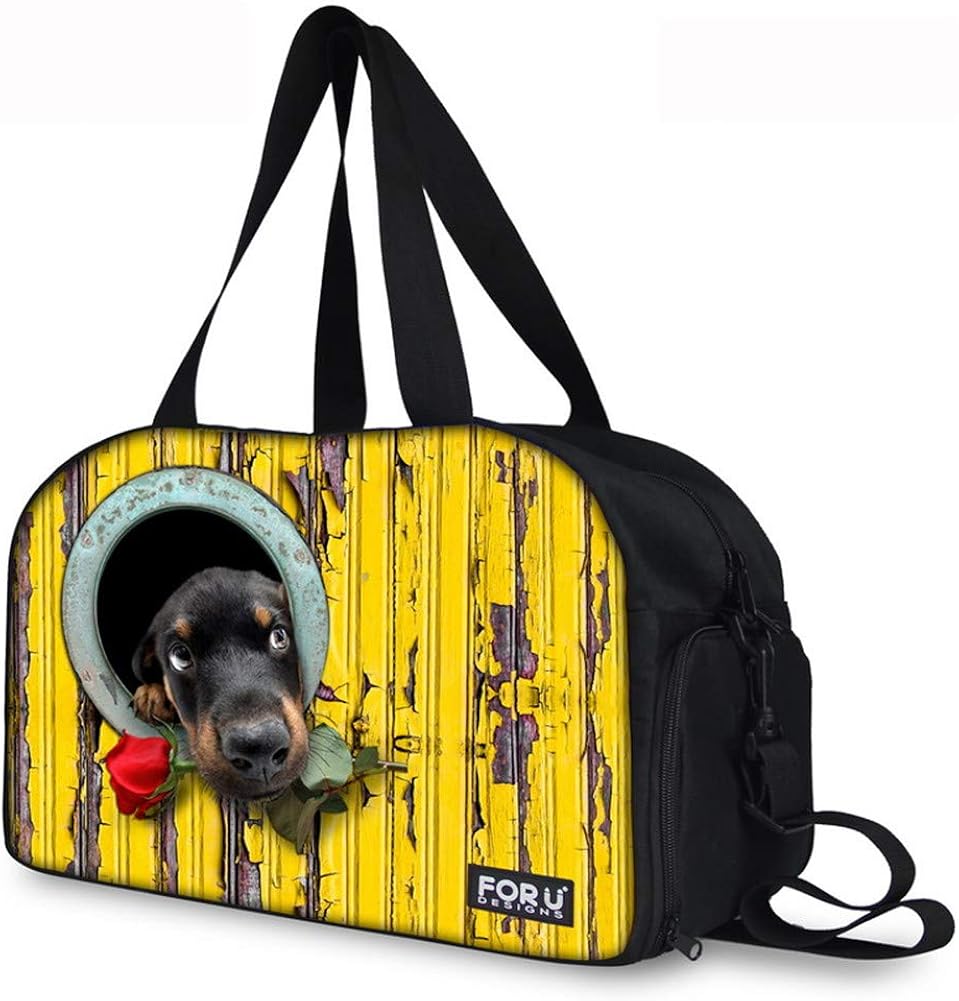 Large Travel Duffel Bag Yellow Wooden Board Dog Courtship