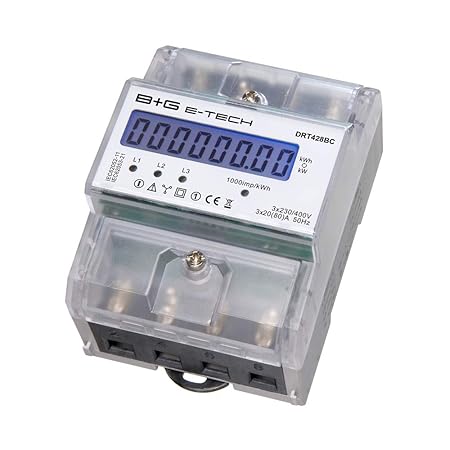 B+G E-Tech DRT428BC - digitaler Stromzähler Drehstromzähler Wattmeter für DIN Hutschiene, Energiemessgerät mit Wattanzeige 3x