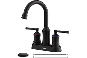 Bathroom Sink Faucet, Hurran 4 inch Centerset Bathroom Faucet with Pop-up Drain, 360 Swivel Spout Lead-Free Stainless Steel Sink Faucet for Bathroom Sink, Vanity, RV, Matte Black