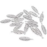 Zuoyou 50pcs Feather Charms DIY Metal Pendants Spacer Beads for Jewelry Making