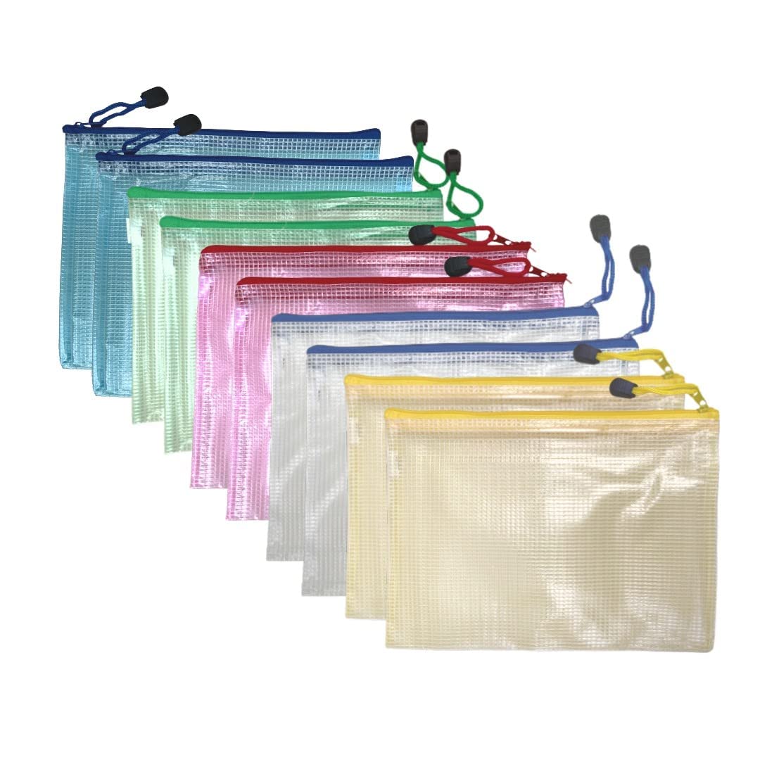 10PCs Plastic Wallets - A5 Document Folders with Zip Pouch