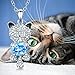 Smiling Lucky Cat Necklace NinaMaid Gold Plated Animal Jewelry Oval Crystal Pendant for Women 18 inch Blue