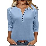 3/4 Length Sleeve Womens Tops Dressy Trendy Button