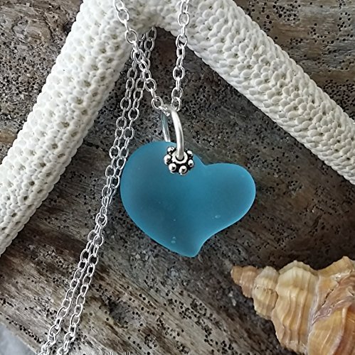 Handmade in Hawaii,Heart of the Sea Blue sea glass necklace, sterling silver chain, Hawaiian Gift, FREE gift wrap, FREE gift message, Mother's Day Gift