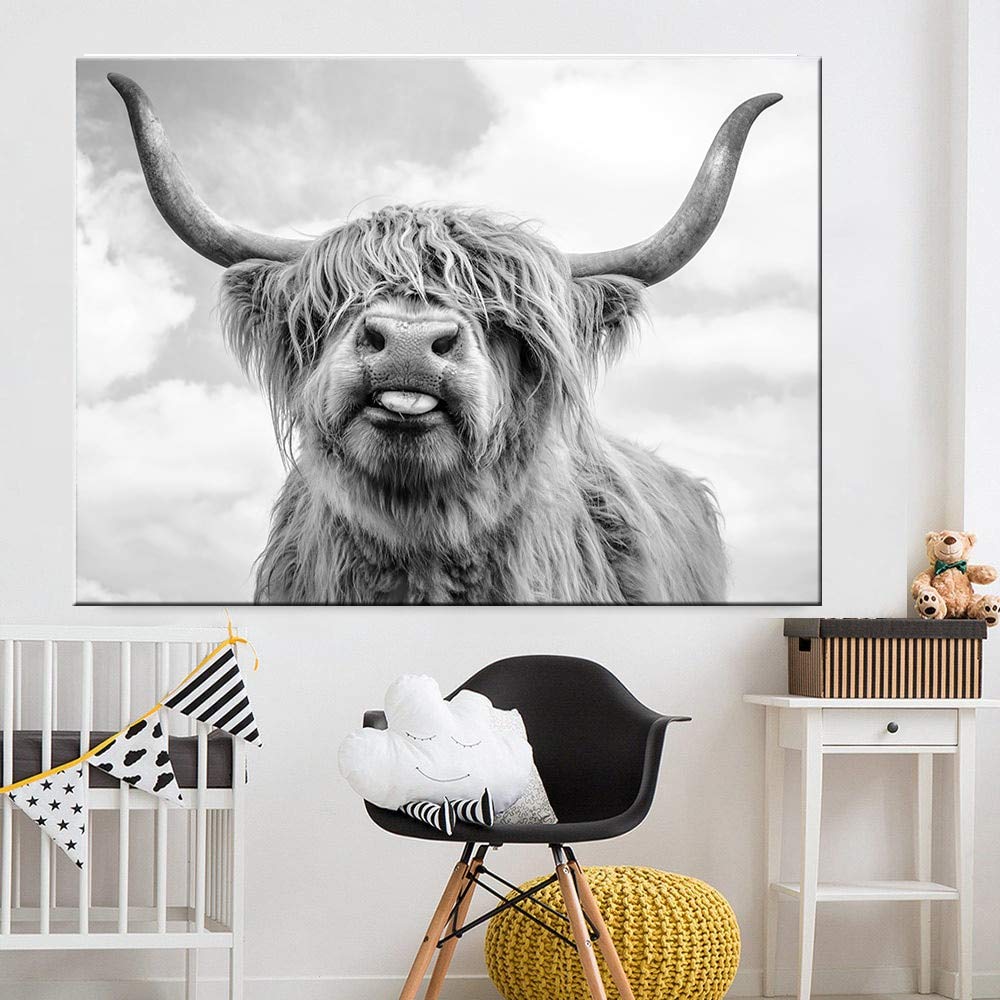 Black And White Highland Cow Cattle Wall Canvas Art Nordic Painting Poster And Print Scandinavian Wall Picture For Living Room 60 80cm No Frame Buy Online In China At China Desertcart Com Productid