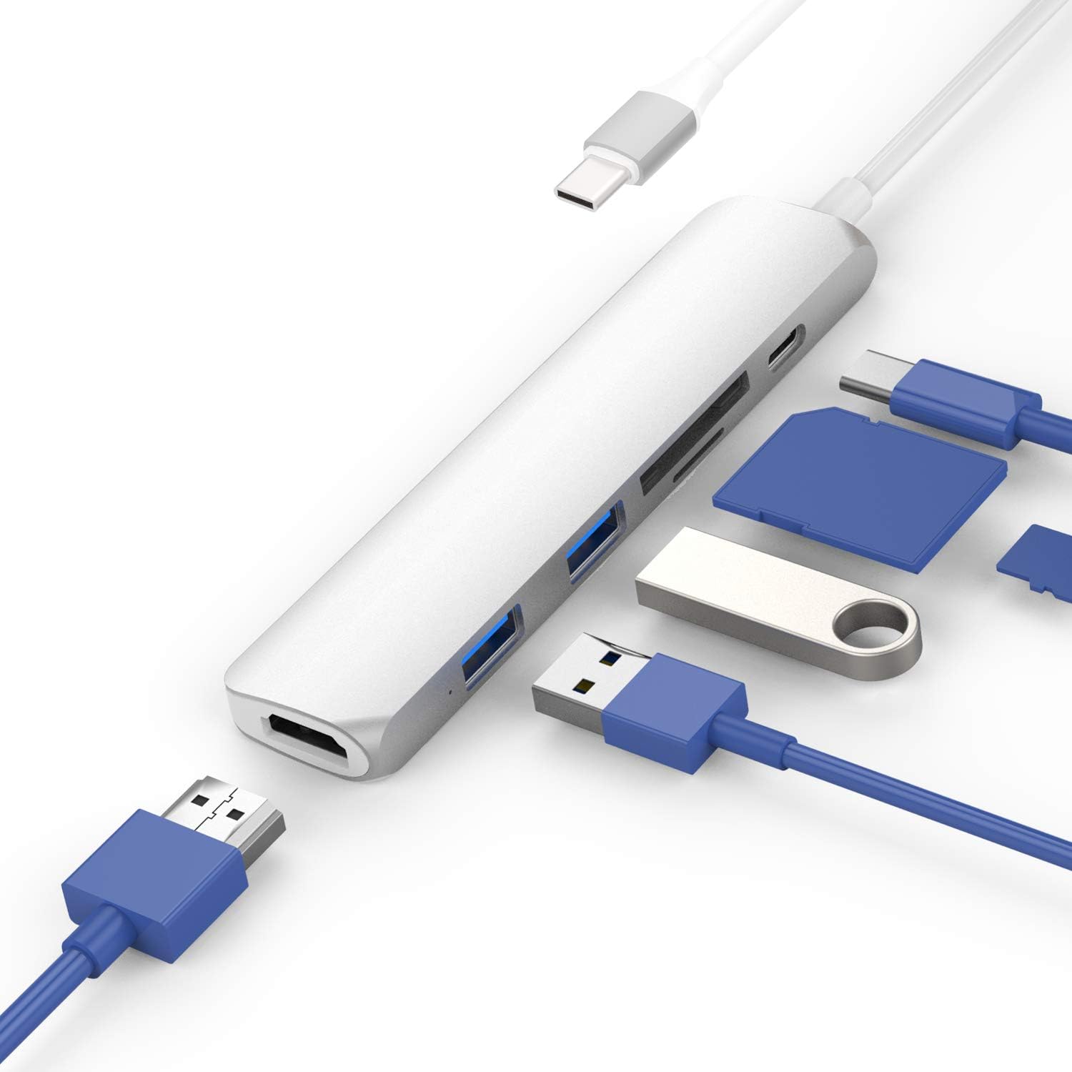CharJenPro USB C Hub for MacBook Pro 16", 15", 13", 2020, 2019, 2018, MacBook Air 2020, 2019, 2018, 100W Power, HDMI 4K, 2 USB 3.0, microSD, SD Card Readers.