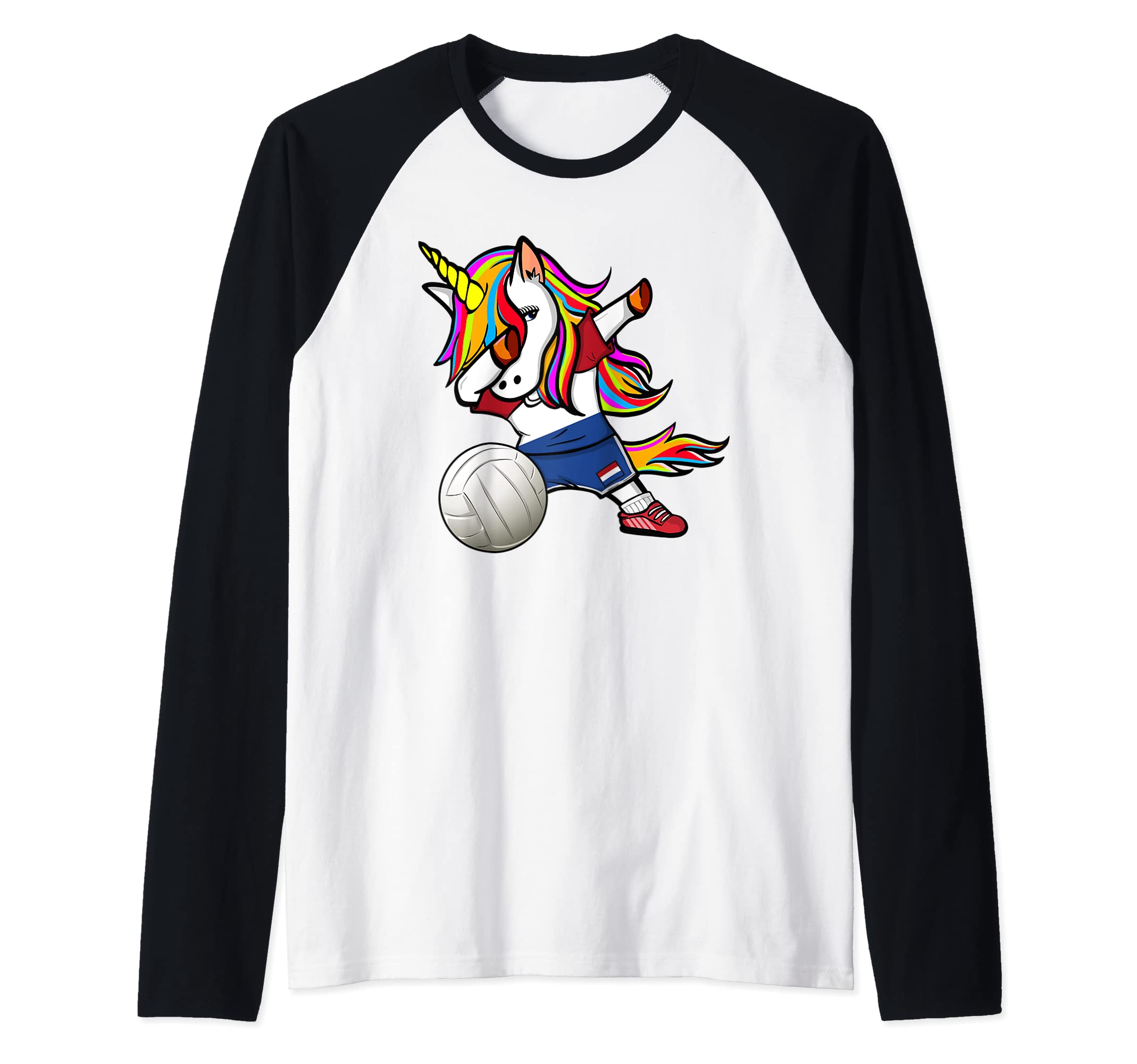 Dab Unicorn Netherlands Volleyball Fans Jersey Dutch Flag Raglan Baseball Tee