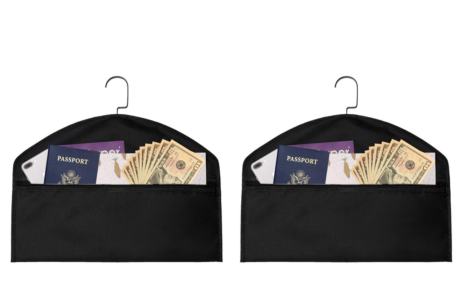 Hanger Diversion Safe, Hidden Pocket Safe, Fits Under Hanging Clothes with Pocket to Hide Valuables for Home or Travel (BLACK, A)