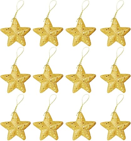 Amazon Lioobo 星 飾り オーナメント スター 吊り下げ ペンダント 装飾 誕生日 バレンタイン お祭り パーティー 12個セット ゴールデン クリスマス雑貨 おもちゃ