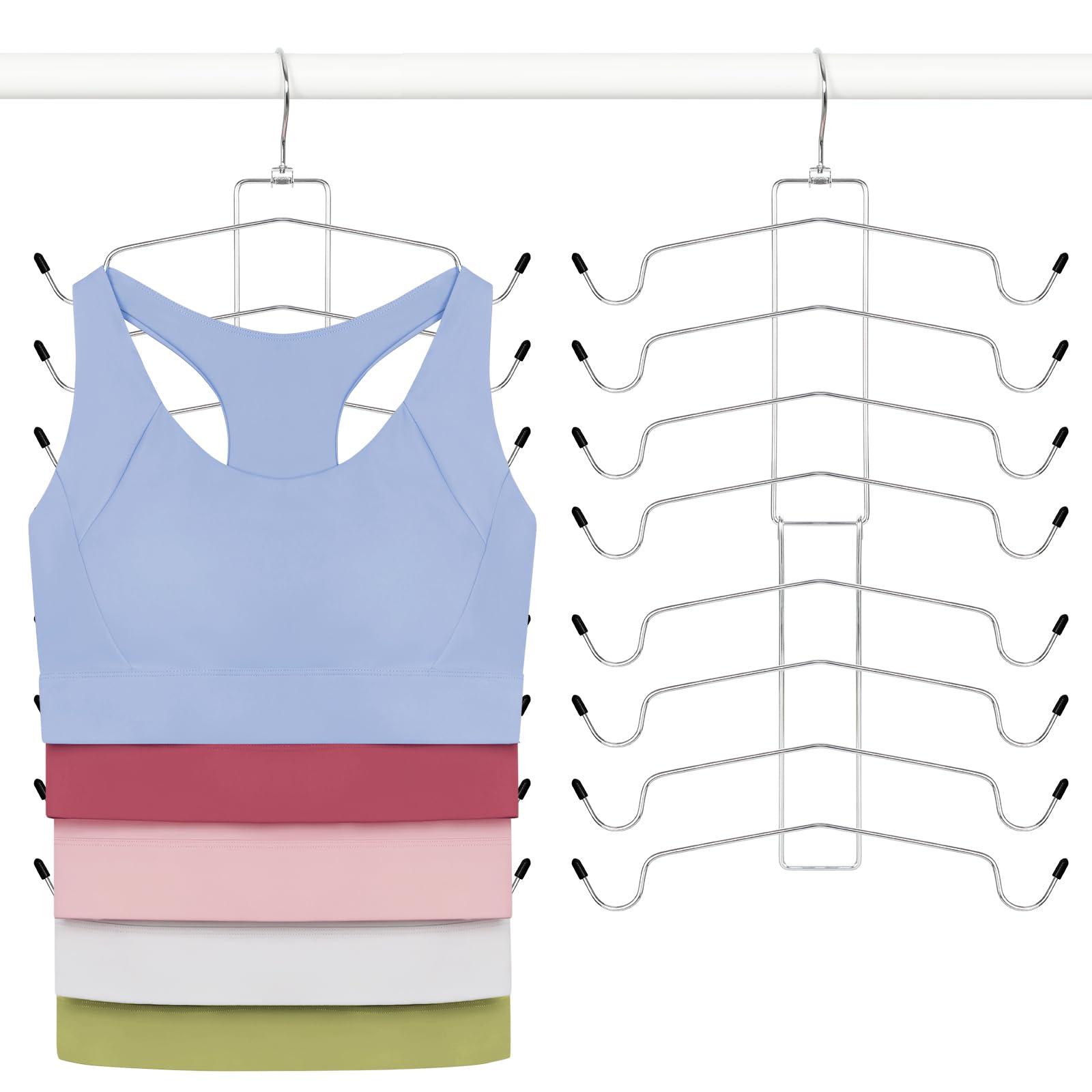 TOPIA HANGER 2 Pack Tank Top Hanger, 8 Layers Bra Hanger Space Saving, Sport Yoga Bras Holder, Closet Organizers and Storage for Camisoles Tank Tops Sports Yoga Bras Swimsuits, Silver CT79B