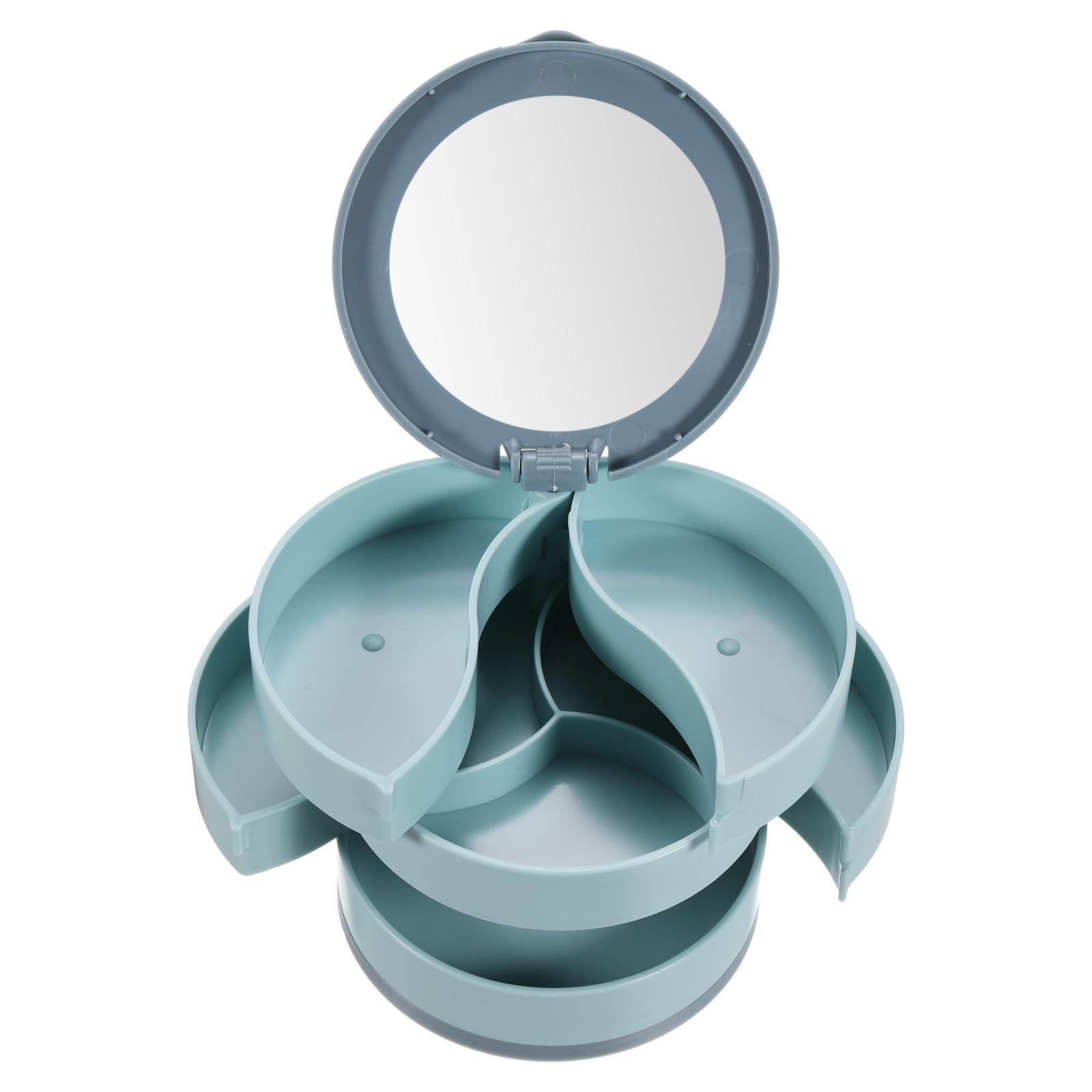 PATIKIL Rotating Jewelry Organizer, 4 Layer Small Jewelry Storage Box Mirror Travel Jewelry Case Holder with Lid for Women Bracelets Rings Style 1, Blue