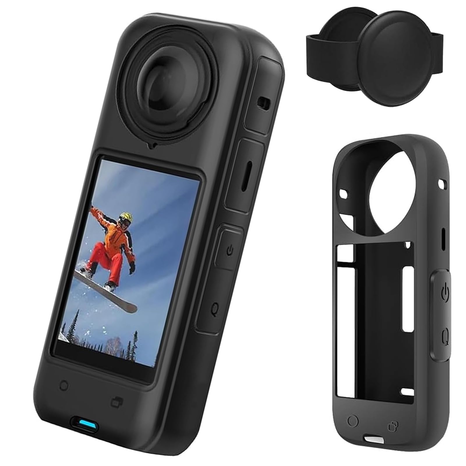 Case for Insta360 X4 with Lens Protective Cover, KZIOACSH Soft Silicone Shock-Absorption Case Protector Lightweight Anti-Fingerprint & Anti-Scratch Protection Frame for Insta360 X4,Black