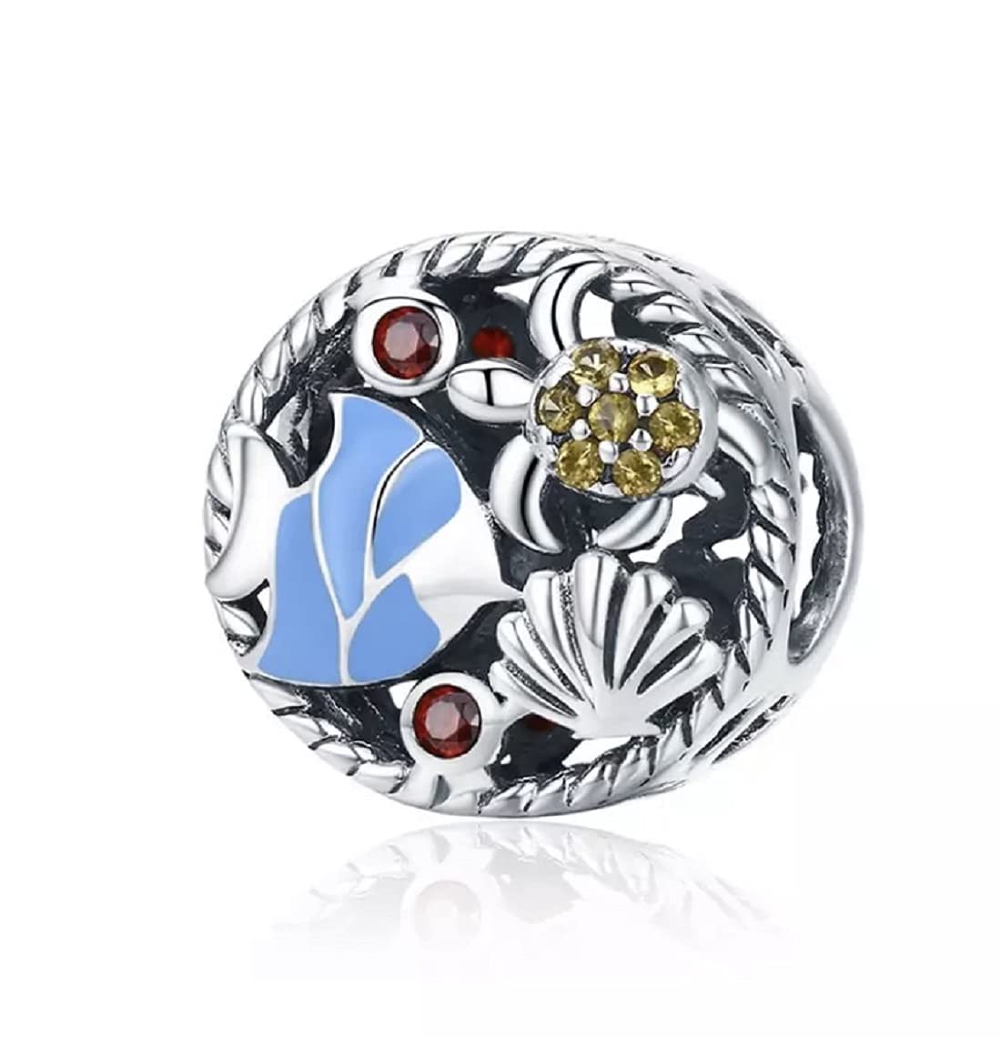 FeatherWish Sterling Silver 925 Charm Fish Turtle Shell Sea Ocean Animal Travel Holiday Bead Fits And Compatible With Pandora Bracelets Gift For Friend Wife Birthday Sister Mum