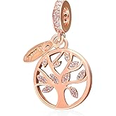 Rose Gold White Zircon Life Tree Pendant Charm 925 Sterling Silver Beads Fit European Bracelet