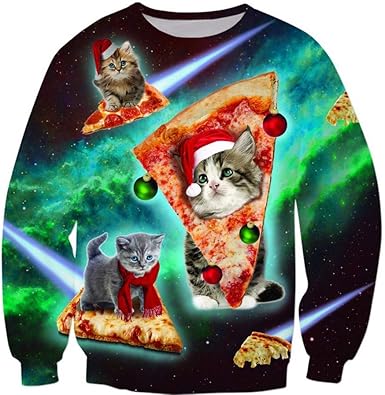 ugly christmas sweater cat pizza
