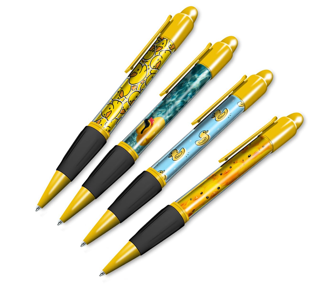 DV DESIGN Set of 4 Rubber Duck Yellow Ballpoint Pens - Children Toy Animal Yellow Duckie Cartoon Pattern Boys Girls Men Women Theme Pen Gift #79412