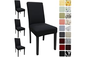 Keyroal Dining Room Chair Covers Set of 4, Stretch Solid Color Parsons Chair Slipcovers Spandex Removable Washable Kitchen Chair Protector Cover for Dining Room, Hotel, Ceremony(Black)