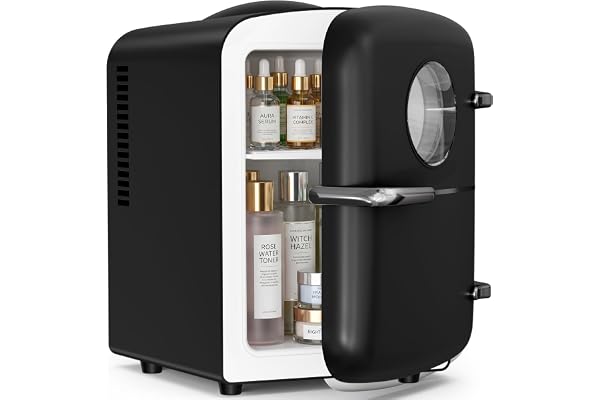Antarctic Star Compact Mini Fridge, 4L Capacity/6 Cans Portable Cooler and Warmer Compact Refrigerator, for Bedroom,Car,Office and Dorm, Small Cooler and Warmer for Cosmetics, Beverage and Food, Black