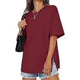 EasyGala Womens Cotton Oversized T Shirts Side Slit Tops Loose Fit Tee Crewneck Short Sleeve Summer Clothes 2026
