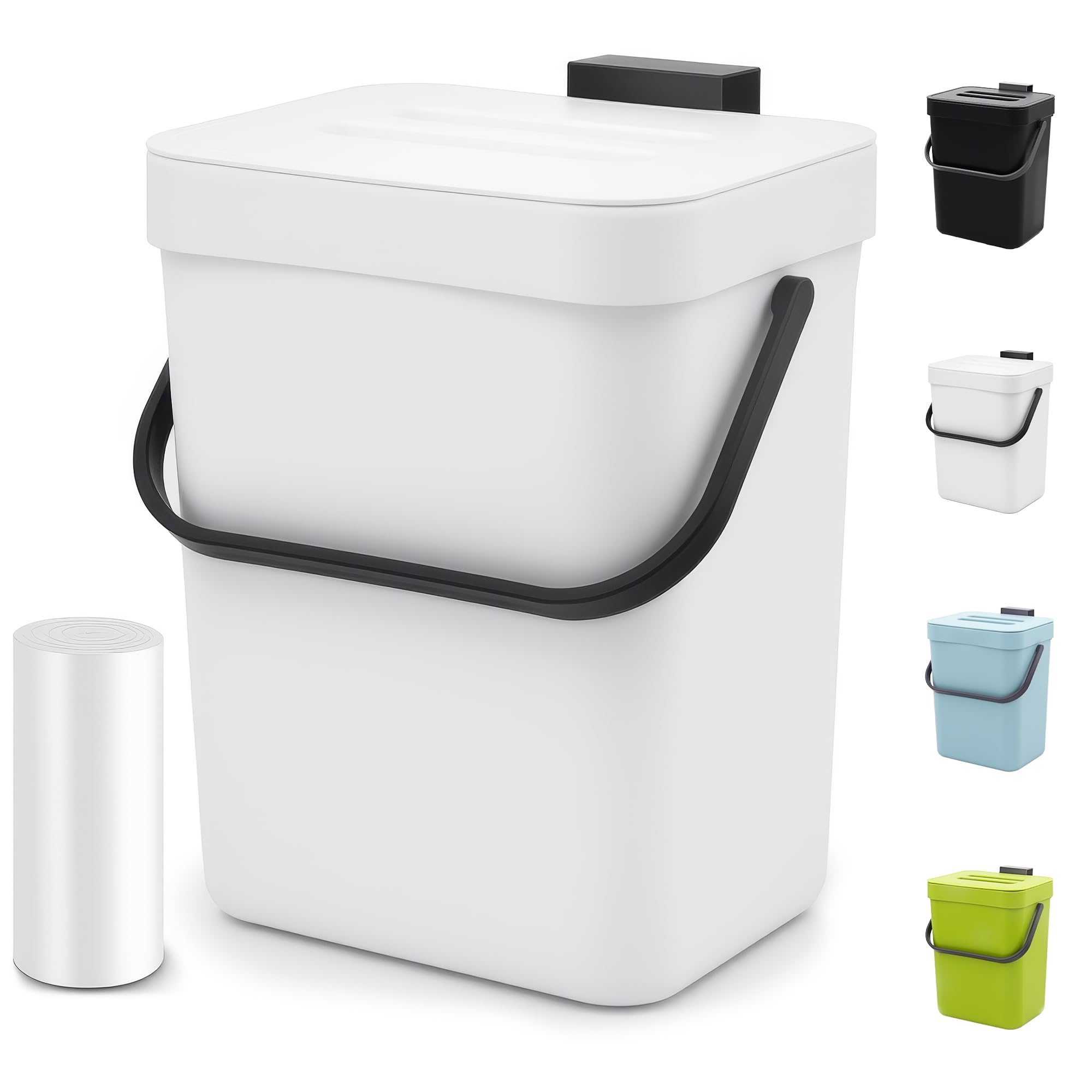 Photo 1 of MONGTINGLU Indoor Compost Bin - 1.3 Gallons Hanging Small Trash Can with Lid for Kitchen Bathroom, Under Sink Kitchen Trash Can, Indoor Counter Compost Bucket with Lid, 5L(White)