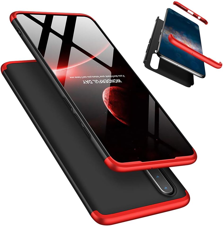 LaiXin Huawei P30 Lite/Nove 4e Case + Tempered Glass 360 ° Full-Cover Ultra Slim PC Hard Shell Case with Screen Protector Anti-Shock Anti-Scratch Matte 3 in 1 Protective Bumper, Red & Black