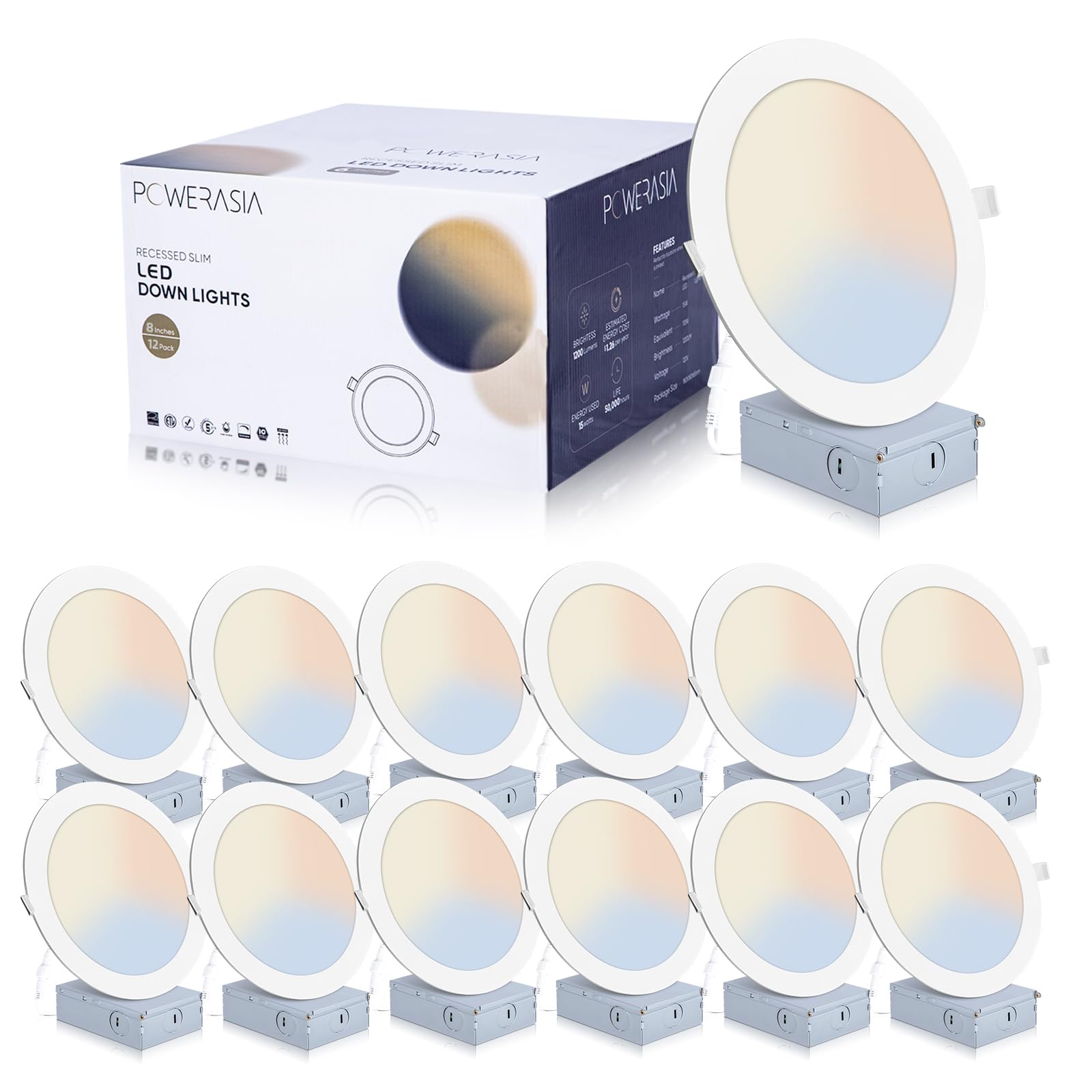 Photo 1 of 12 Pack Recessed Lighting 8 Inch with Junction Box, 5CCT 8 Inch LED Recessed Lights Dimmable 2700K/3000K/4000K/5000K/6000K, 18W 1400lm Ultra Thin Recessed Lighting - ETL and Energy Star Certified