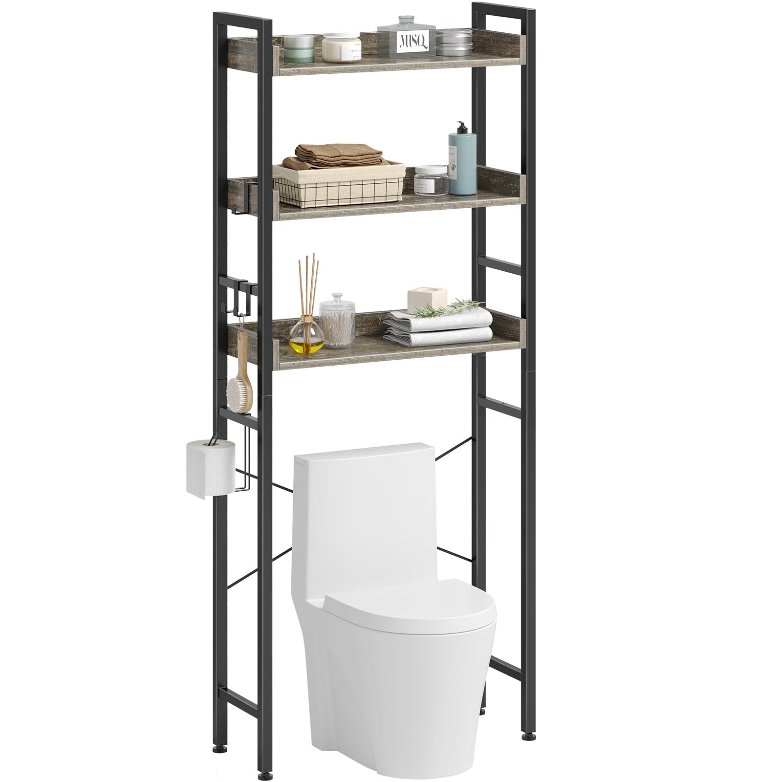 Rolanstar Over The Toilet Storage Rack, 3-Tier Bathroom Space Saver with Adjustable Shelves, Bathroom Organizer for Bathroom, Washroom, Gray Image
