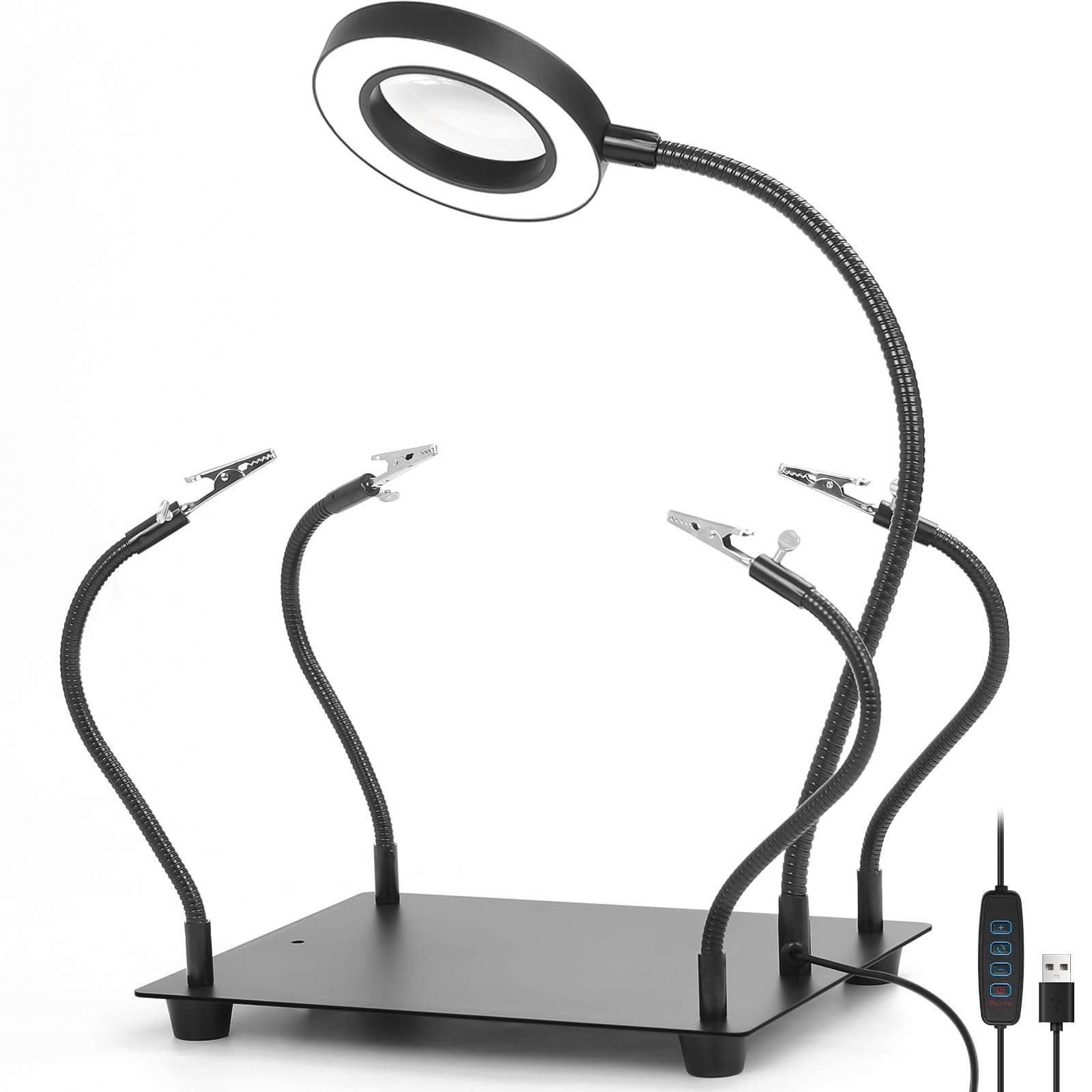 Photo 1 of NZQXJXZ Helping Hands Soldering Station with 3x Magnifying Glass and Light, Soldering Holder Metal Circuit Board Holder 4 Flexible Metal Arms Magnetic Helping Hand for Soldering, Assembly, Repair
