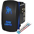 Joinfworld Rock Lights Rocker Switch Waterproof Blue LED Lighted SPST ON Off 5 Pin Switch 20A/12V 10A/24V Rocker Switch with 