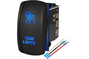 Joinfworld Rock Lights Rocker Switch Waterproof Blue LED Lighted SPST ON Off 5 Pin Switch 20A/12V 10A/24V Rocker Switch with 