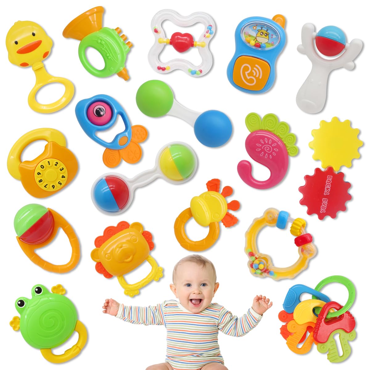 RUIDYA 20PCS Baby Rattles Toys Set, Baby Toys 3-6 Months, Infant Grab and Shake Rattle, Sensory Teething Music Toys for 0 1 2 3 4 5 6 7 8 9 10 11 12 Month 1+ Year Old Newborn Boys Girls Kids