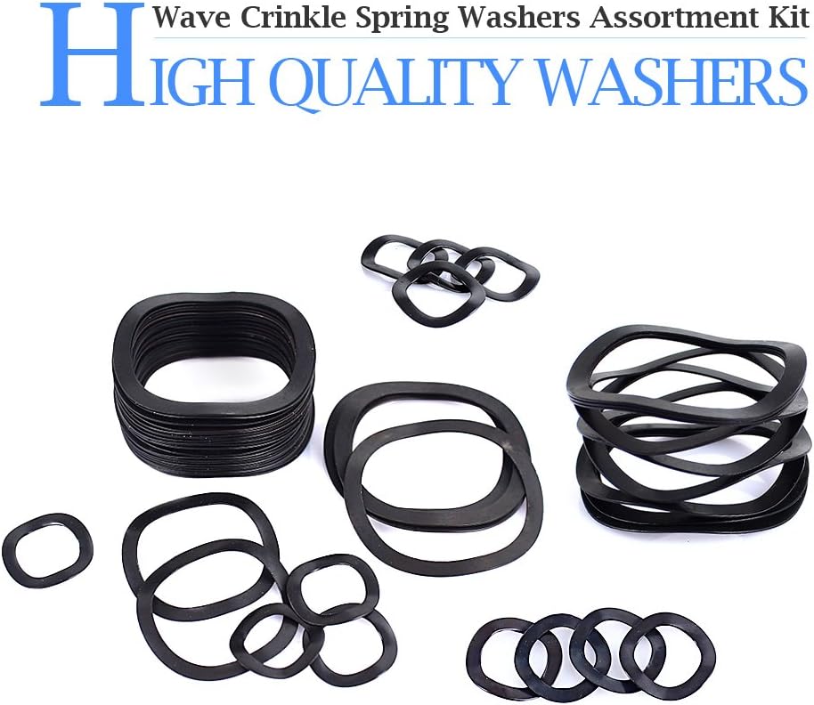 Glarks 320Pcs Carbon Steel Compression Type Wavy Wave Crinkle Spring Washers Assortment Kit, Black, 39 millimeters - Image 4