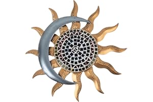 STANKGARDEN Sun and Moon Metal Wall Art, Mosaic Glass Decor, Bronze and Silver Finish
