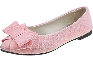 Flats for Women Ballet Shoes Dressy Pointed Toe Comfortable Suede Large Bow Slip On Casual Loafers for Business Work