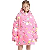 Wearable Blanket Hoodie for Kids 4-12YR Oversized Animal Hooded Blanket Super Soft Comfortable Warm Flannel Rainbow Unicorn