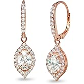 Rose Gold Flashed Sterling Silver Oval Dangle Leverback Earrings Made with AAA Cubic Zirconia