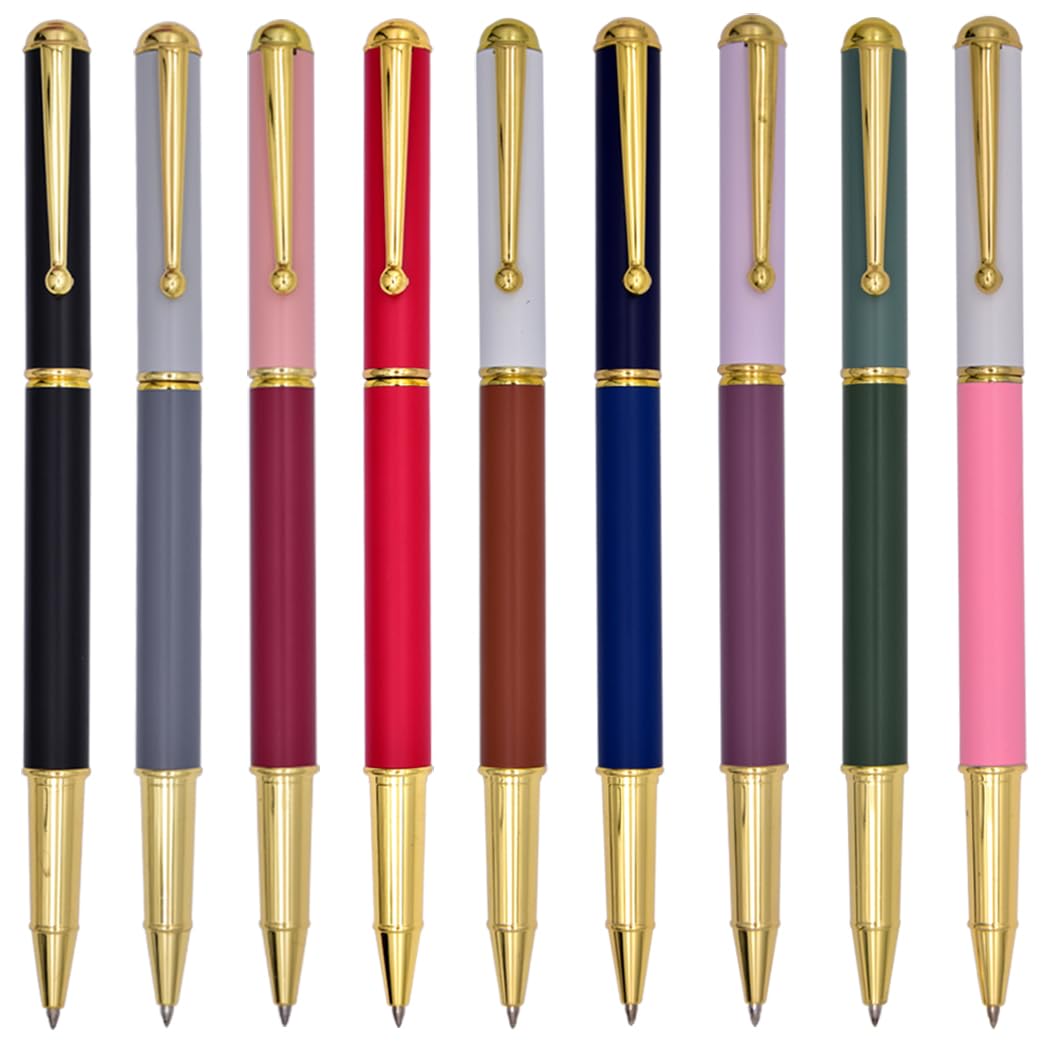 Ranvi 9 PCS Gold Trim Classic Metal Fountain Pen,Gift Pens with Converters,Ball Pen