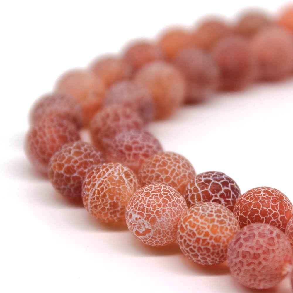 JARTC Nature Frost Cracked Dream Fire Dragon Veins Agate Beads Round Stone Beads for Jewelry Making DIY Bracelets Necklaces 15" (8mm, red)