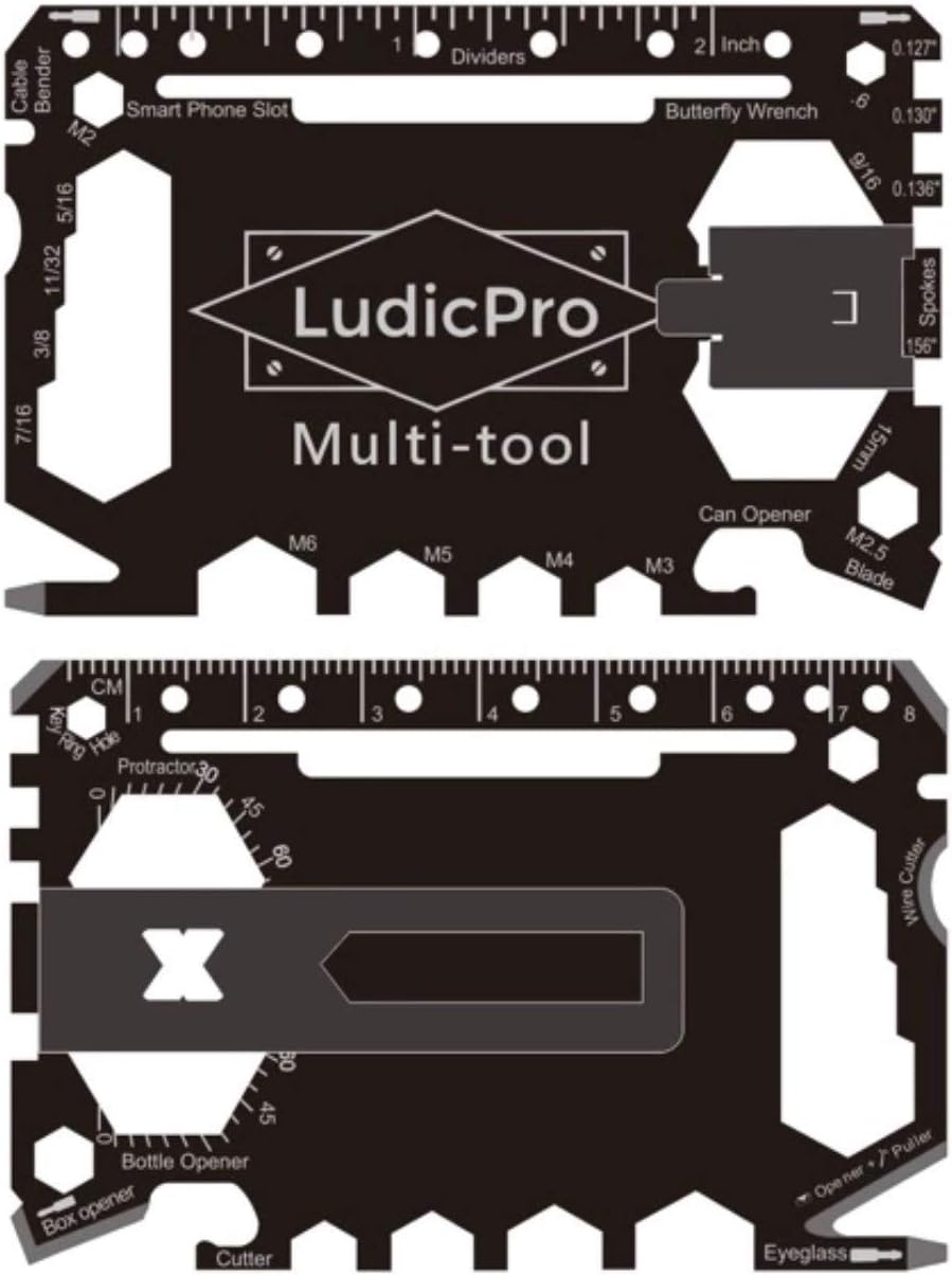 LudicPro Multi-Tool 46 in 1 Multi-Purpose Credit Card Size Wallet Tool with Money Clip