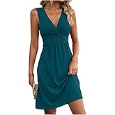 SOLY HUX Women's Twist Front Deep V Neck Dress Elegant Casual Sleeveless Work Dresses