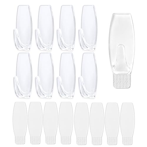 Large Utility Hooks,20-Hooks,24-Strips,Clear Wall Hook with Removable Strips Value Pack，Organize Damage Free,Removes Cleanly,Hanger Hook for Decorations