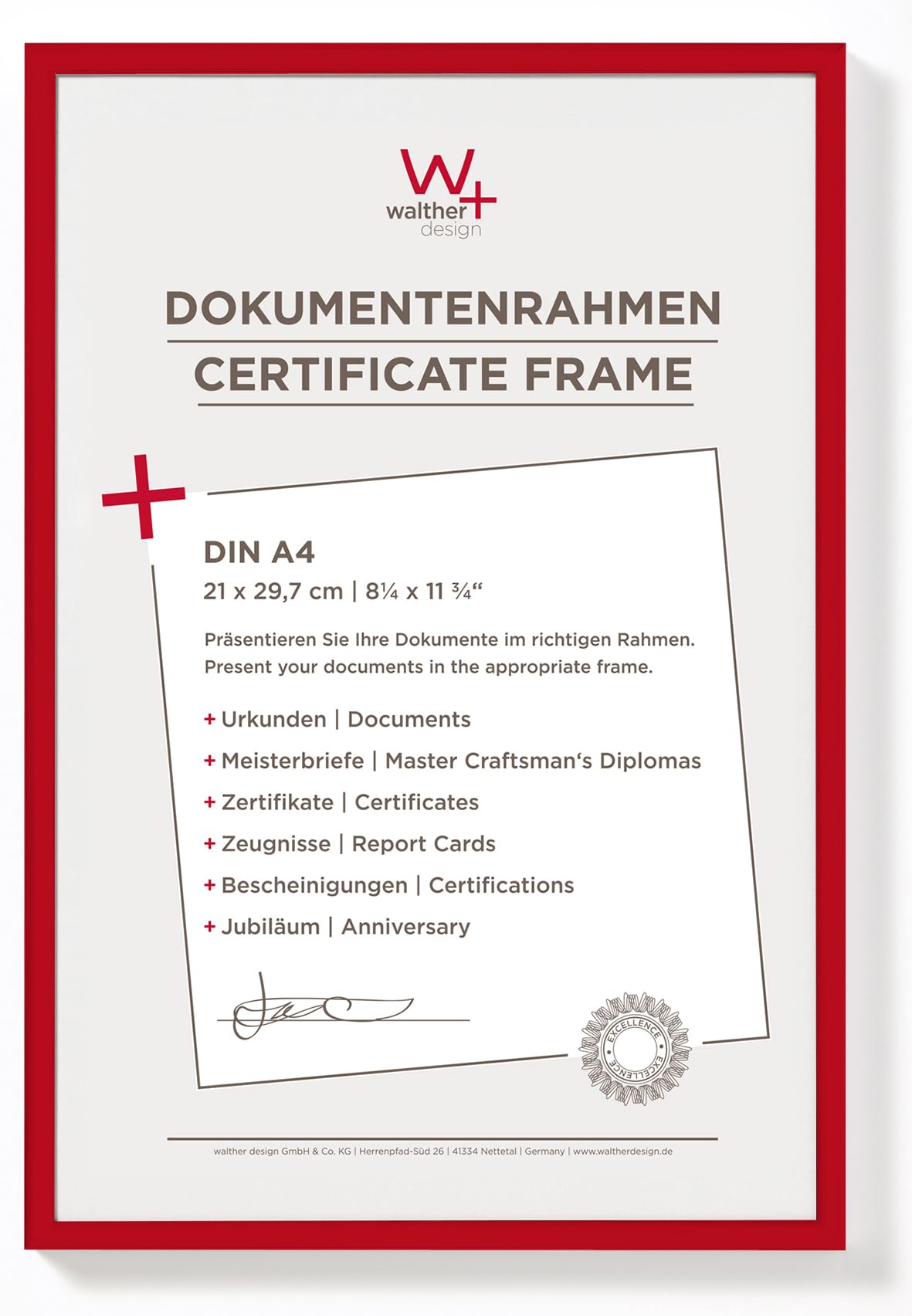 walther design Bilderrahmen rot 21 x 29,7 cm (DIN A4) New Lifestyle Kunststoffrahmen KV130R