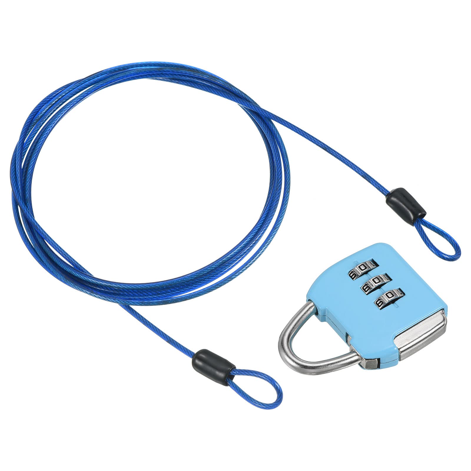 PATIKIL Security Steel Cable with 3 Digit Combination Lock, Travel Padlock 6.5Ft Coated Safety Wire Rope Double Loop for Luggage Suitcase Blue