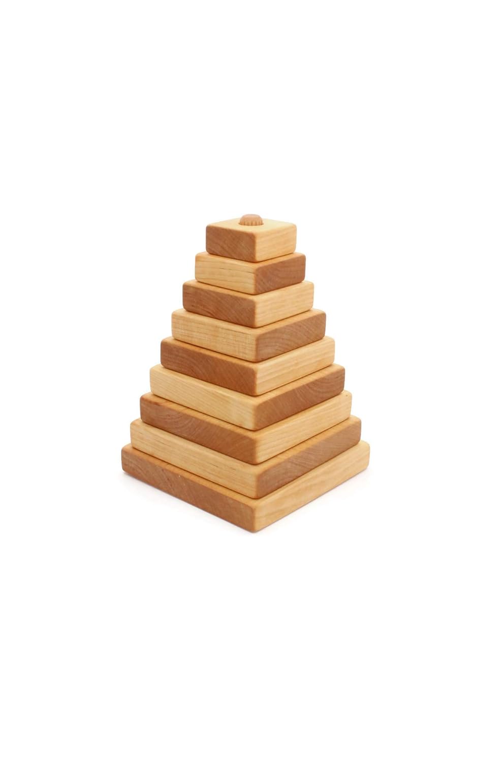 Wooden pyramid. Wood stacking toy. Natural painted handmade toys