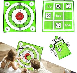 Arise 19.6 Inch Double Sided XOXO Game Set, Tic Tac Toe Bean Bag Toss Game, Gift for 3 Year Old Boy, 2-in-1 Target Toss Mat Floor Game, Kid Outdoor Toy, Party Favor for Home, School, Picnic, Green