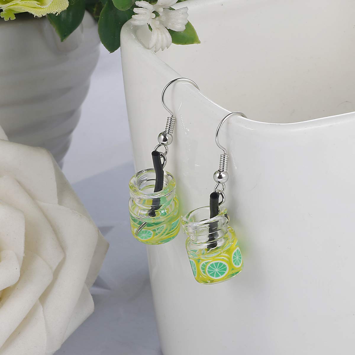 AIDSOTOU 16 Pairs Cute Weird Dangle Earrings for Teen Girls Kawaii Aesthetic Boba Tea Drop Earrings